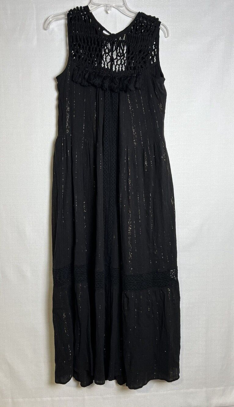 Anthropologie Womens Maeve Abilene Black Maxi Sleeveless Dress Crochet Small